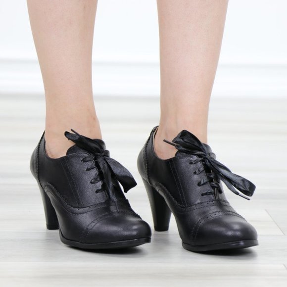 Laced-Up Low Cut Ankle Boots Women's Heeled Oxford - Picture 15 of 15